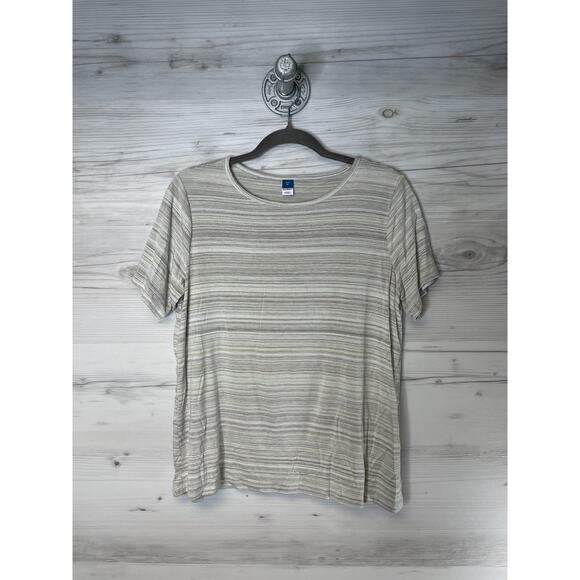Old Navy Shirt Womens Medium Green Multi Stripe Luxe Crew Short Sleeve Stretch - Picture 1 of 9